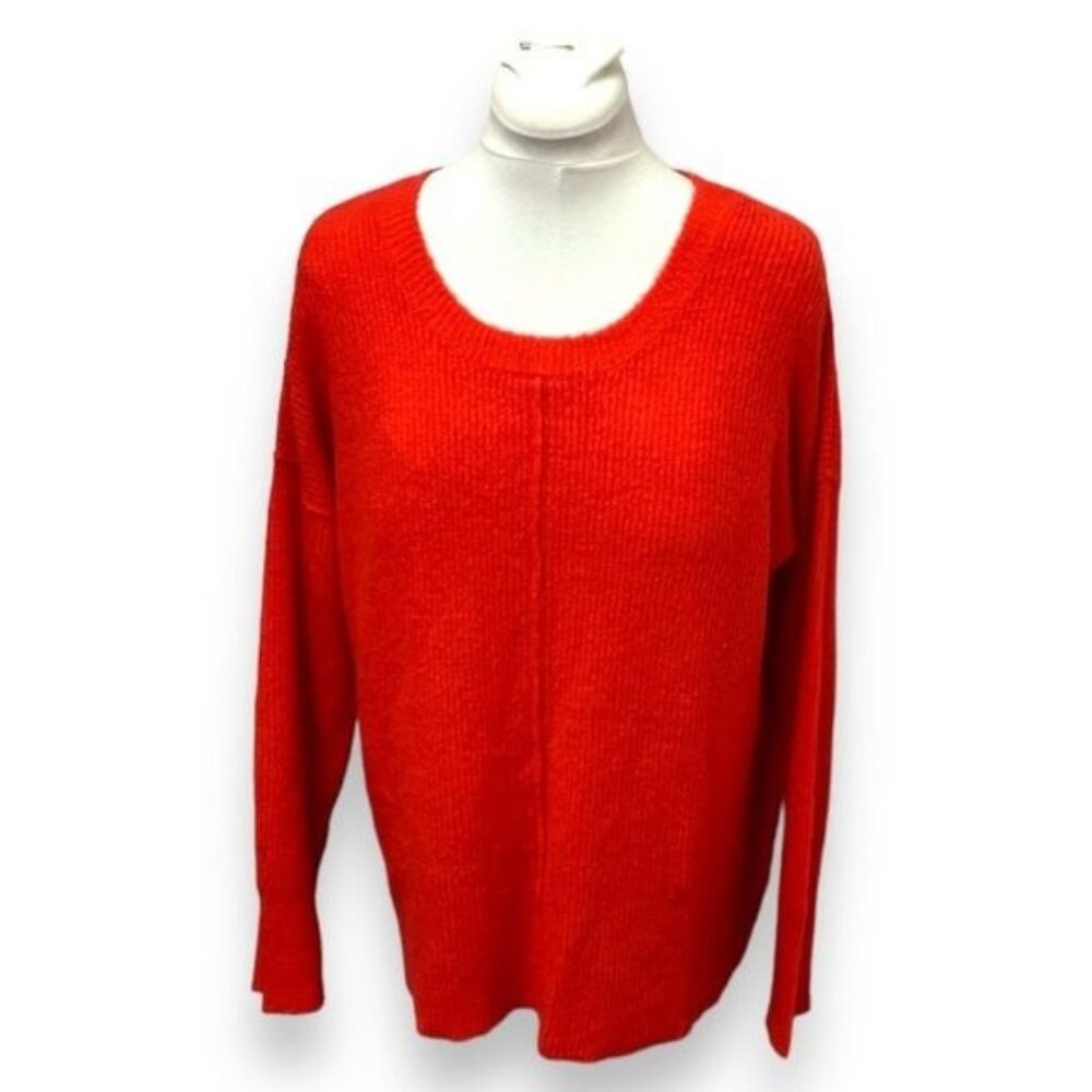 Pink Rose Women’s Crew Neck Sweater Cozy Lightweight Oversized Fuzzy Knit Red XL